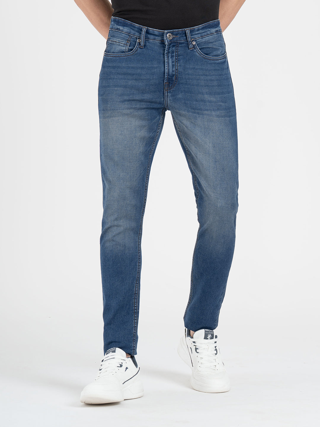 Men's Solid Knitted Cotton Poly Strecthed Jeans