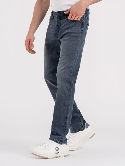 Men's Surf Blue Solid Cotton Spandex Straight Fit Jeans