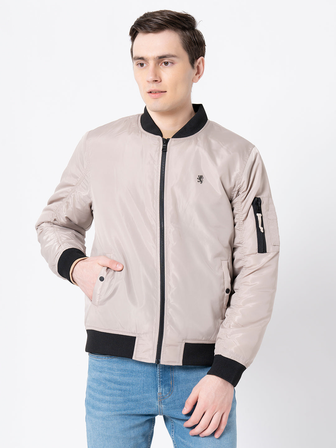 Men's Beige Solid Jacket