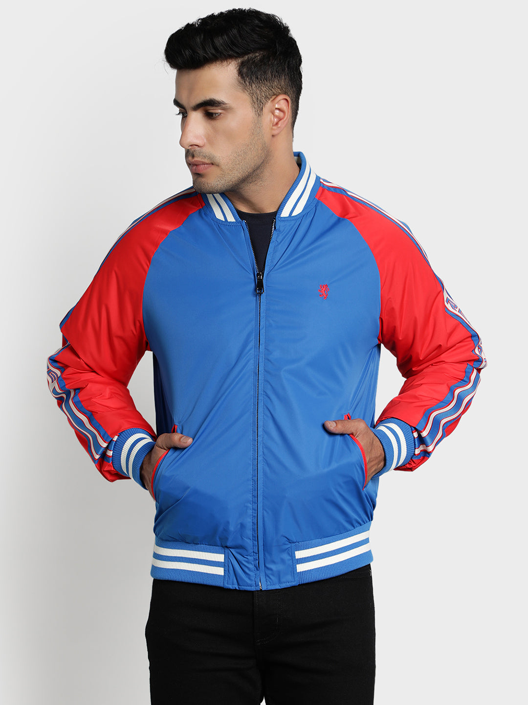 Men's Blue Solid Polyester Jacket