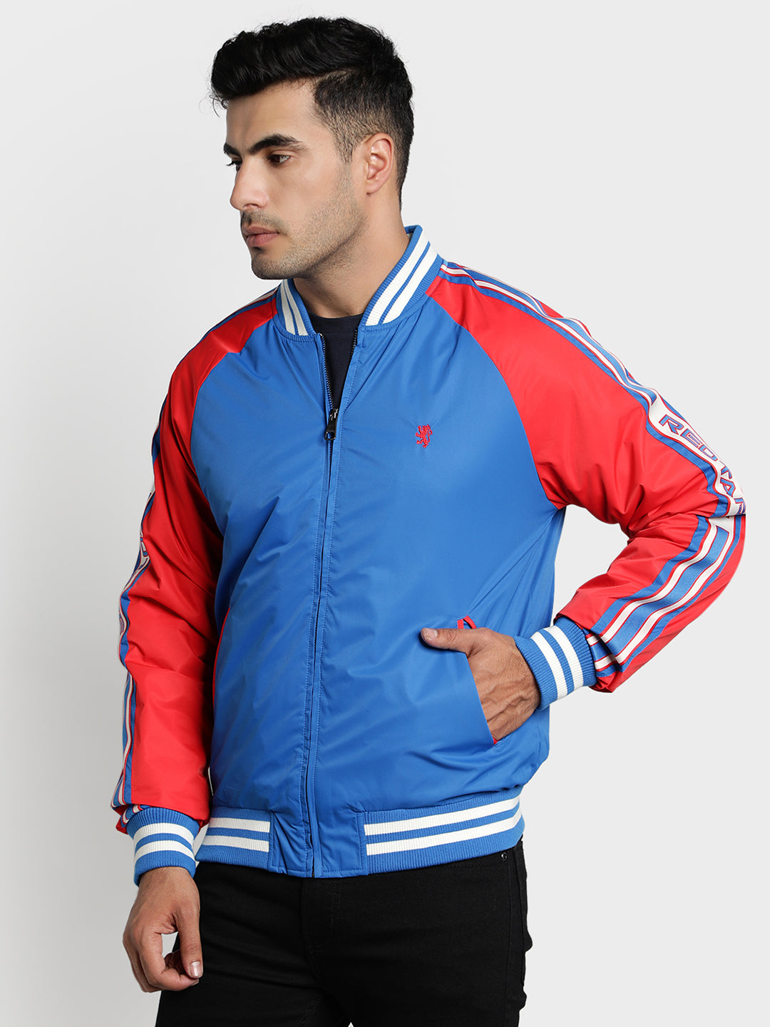 Men's Blue Solid Polyester Jacket