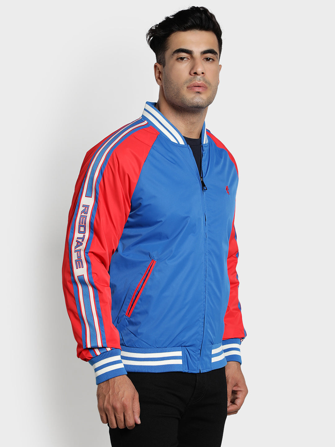 Men's Blue Solid Polyester Jacket