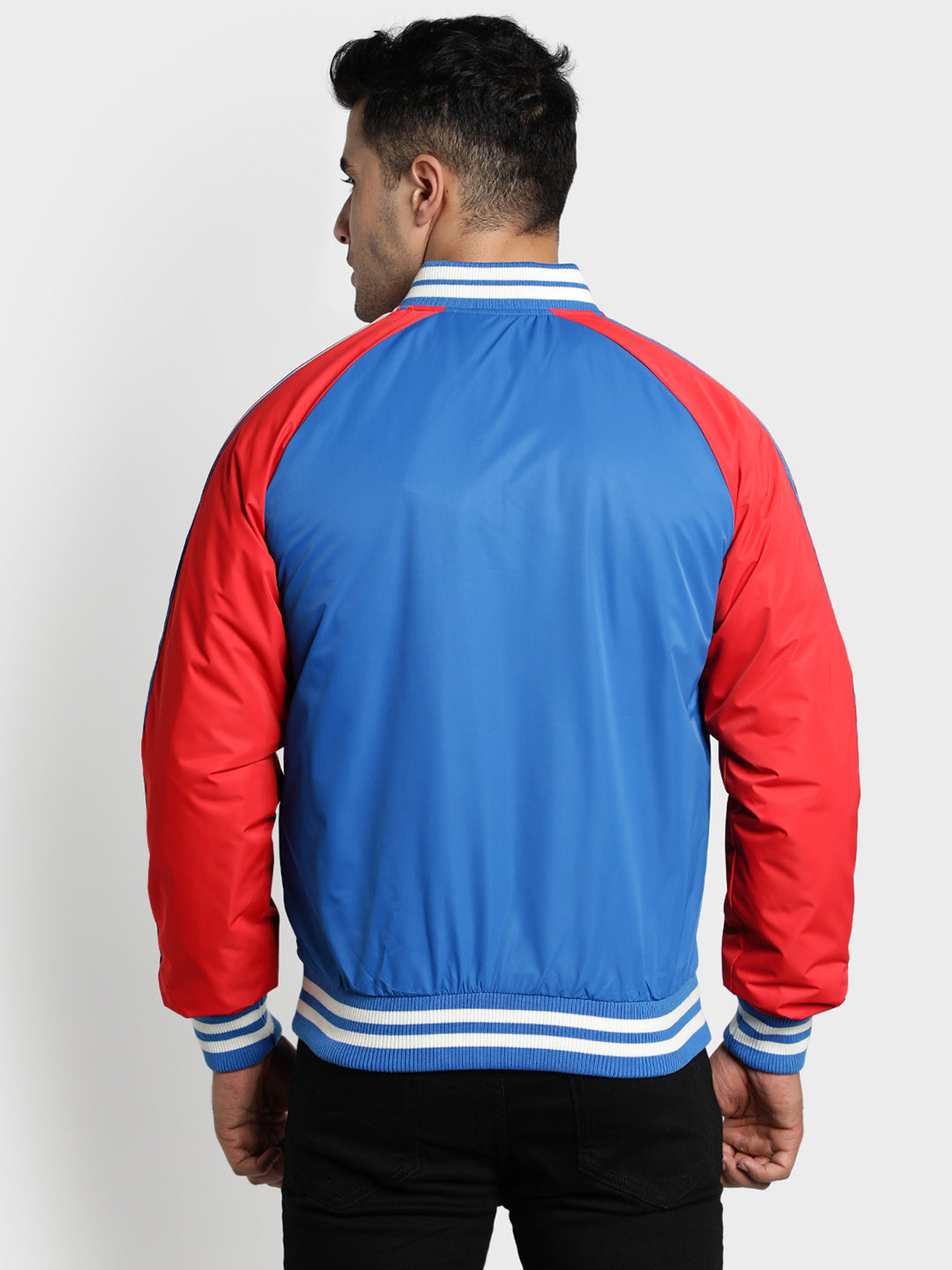 Men's Blue Solid Polyester Jacket
