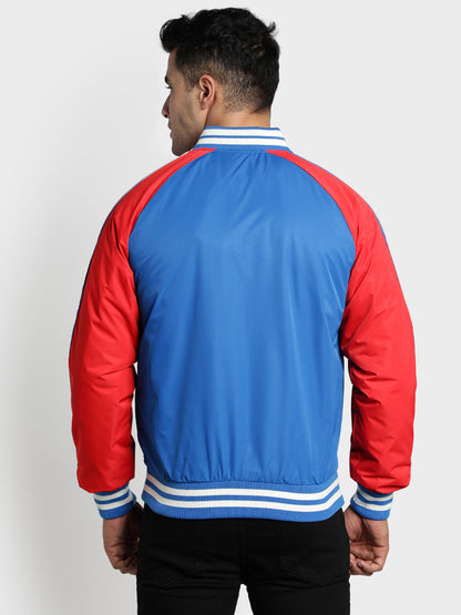 Men's Blue Solid Polyester Jacket