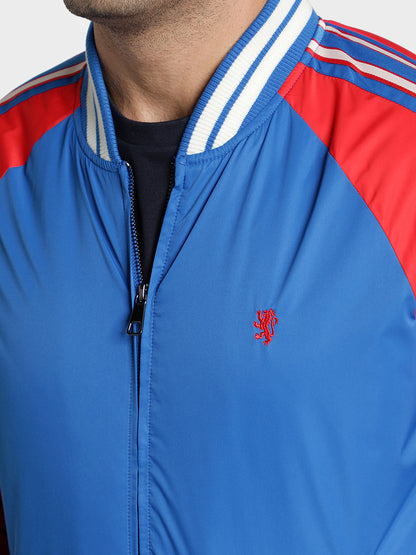 Men's Blue Solid Polyester Jacket