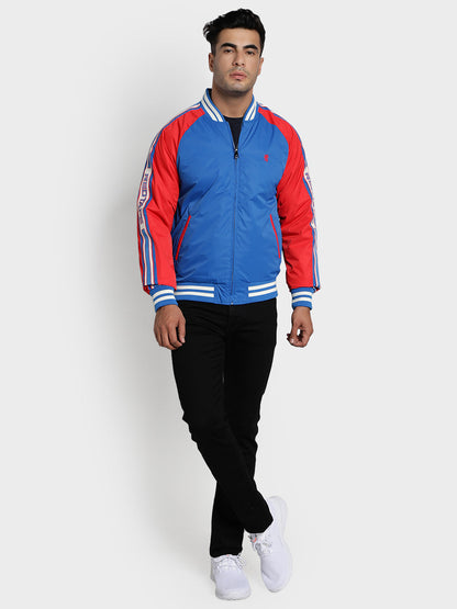 Men's Blue Solid Polyester Jacket