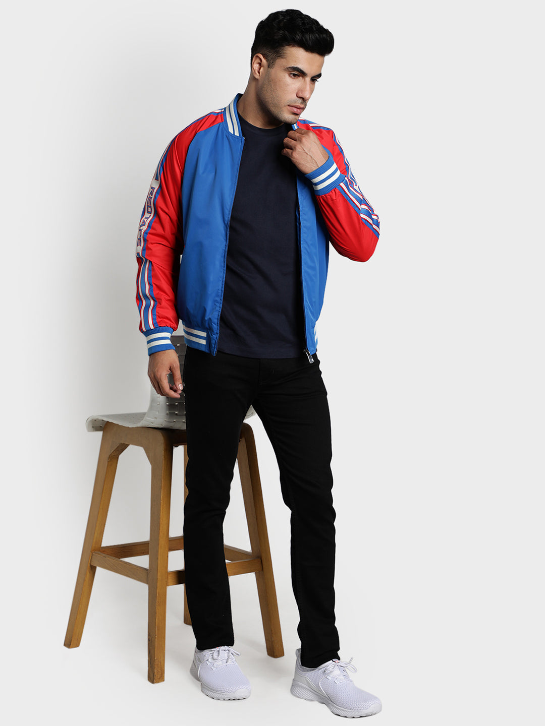 Men's Blue Solid Polyester Jacket