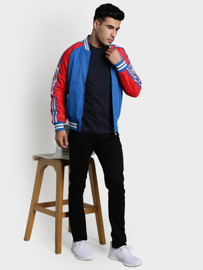 Men's Blue Solid Polyester Jacket