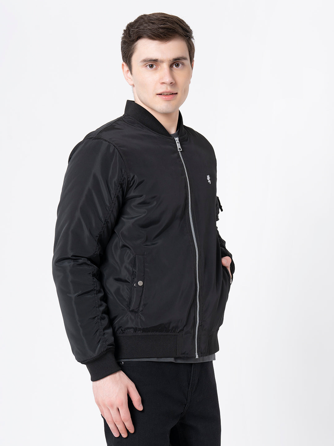 Men's Black Solid Jacket