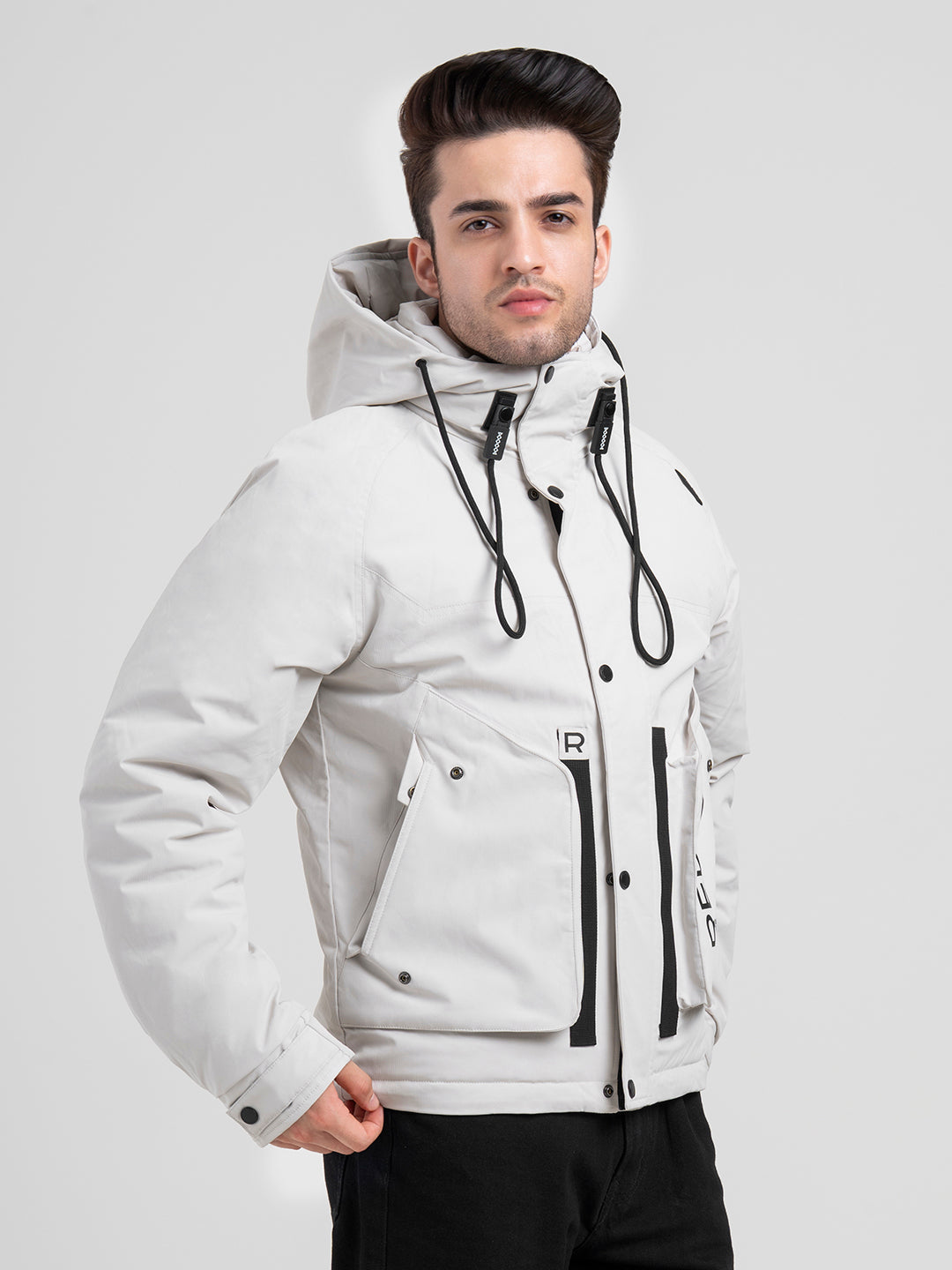 Men's Hooded Winter Off-White Jacket | White Utility Comfort