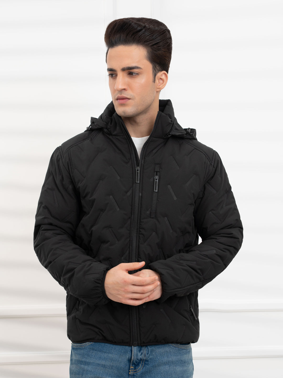 Black Men's Padded Jacket | All-Season Winter Protection