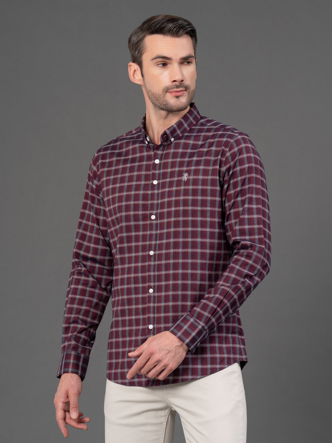 RedTape Maroon Checked Shirt for Men | Classic & Versatile