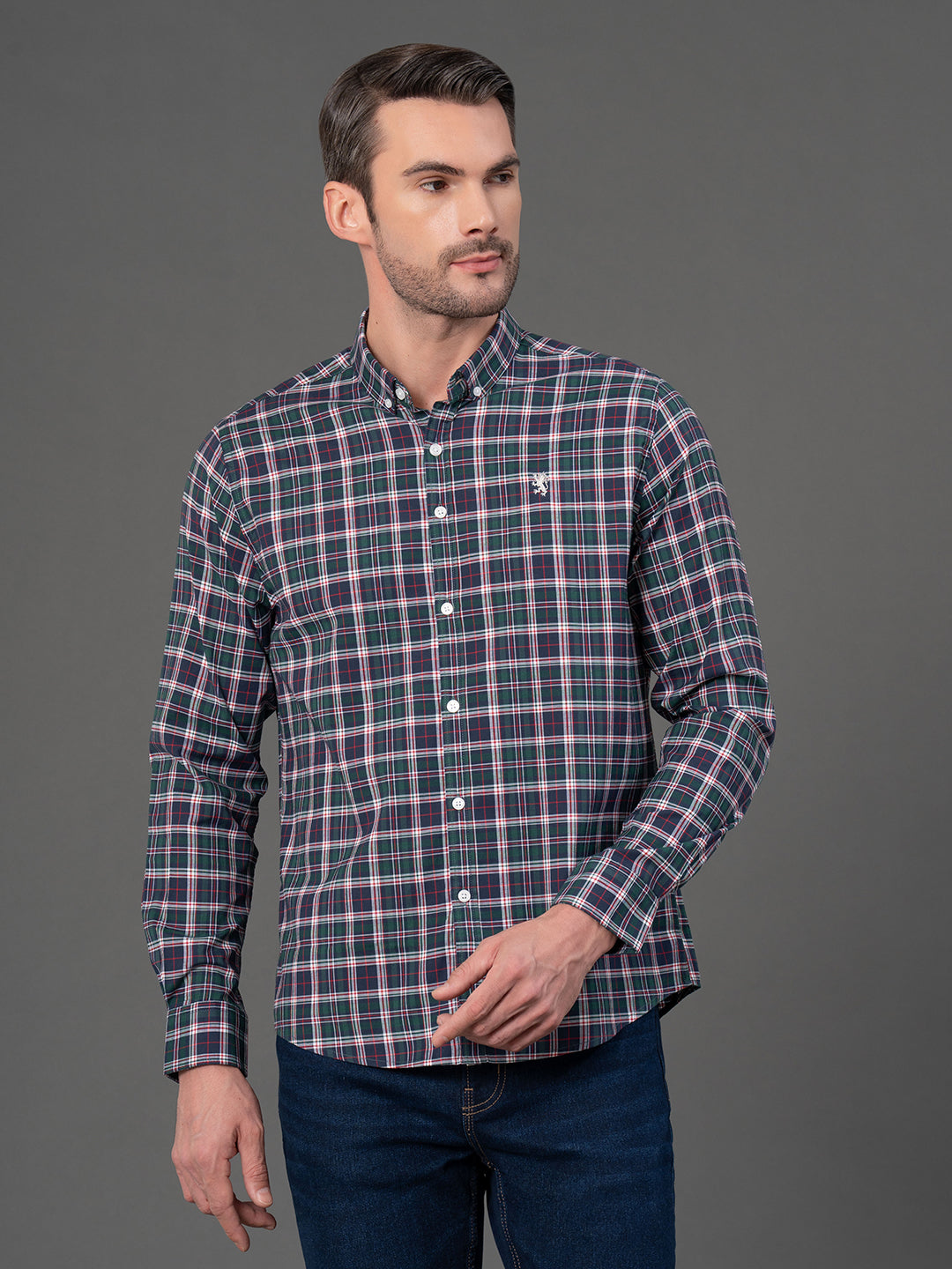 Forest Green Checked Shirt for Men