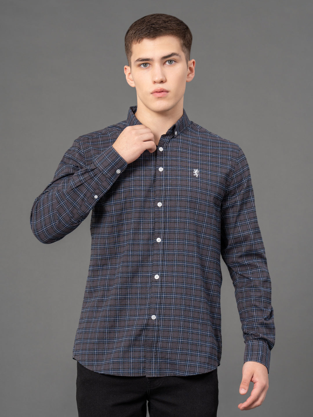 Dark Grey Checked Shirt for Men