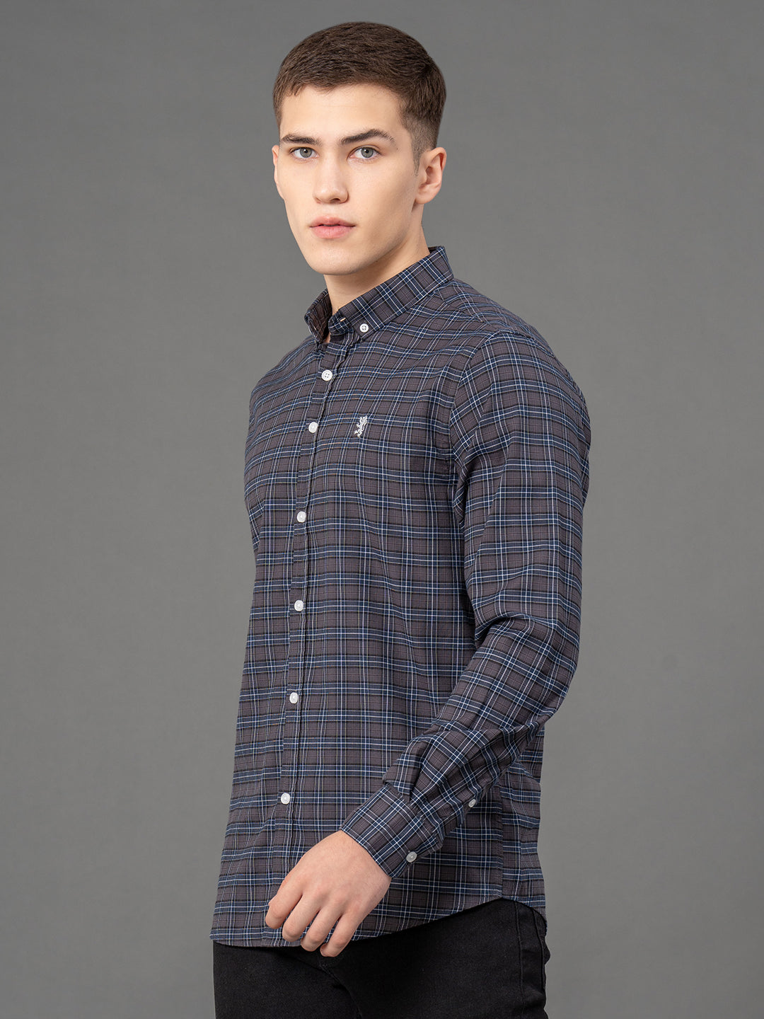 Dark Grey Checked Shirt for Men