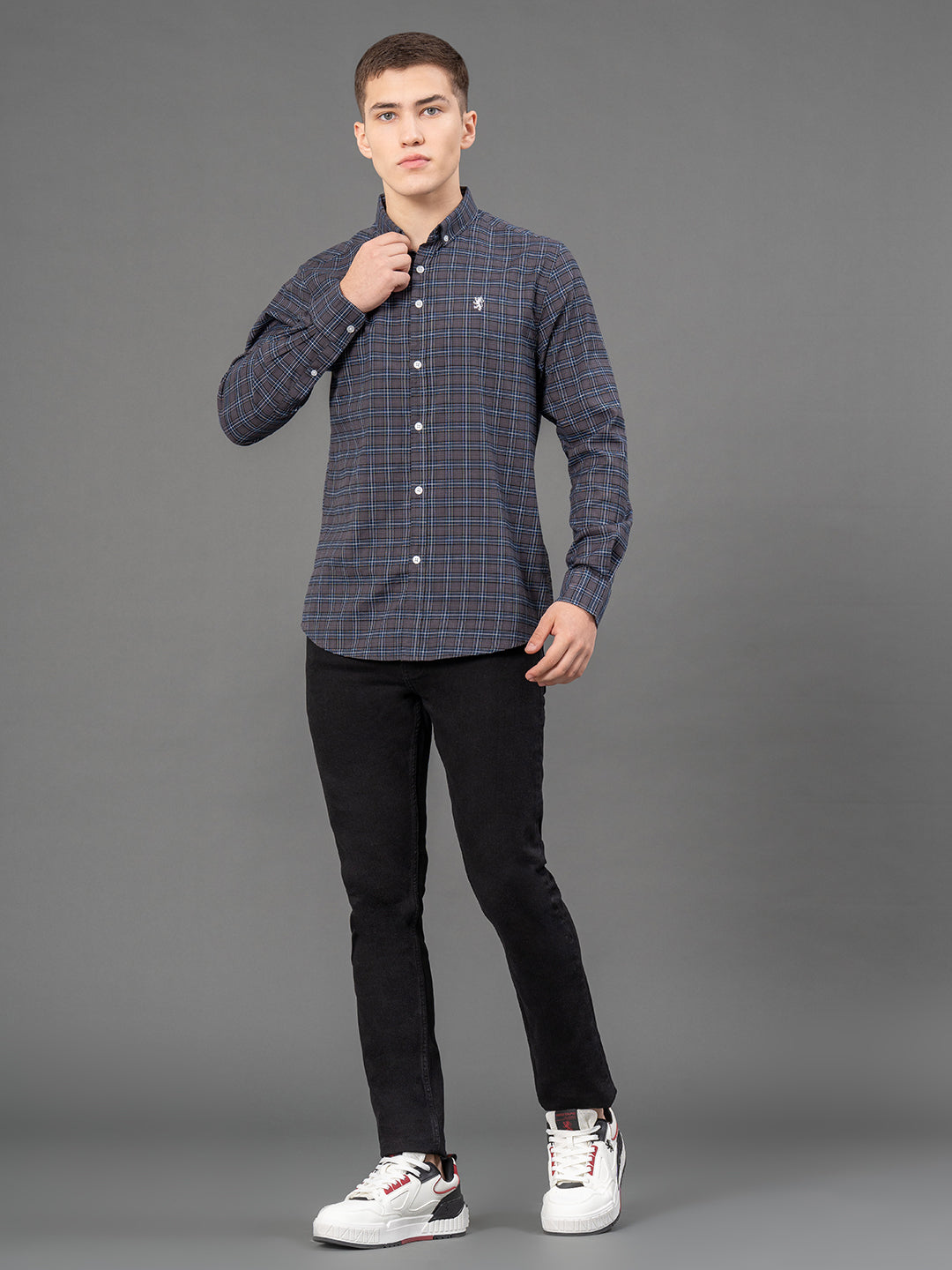 Dark Grey Checked Shirt for Men