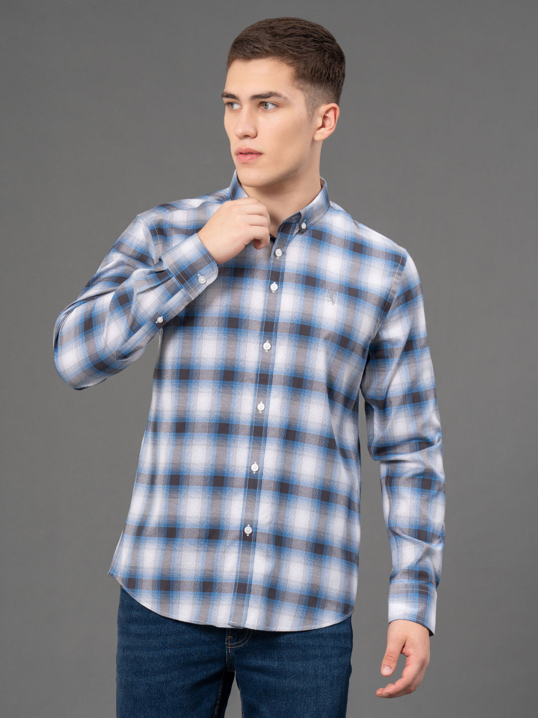 Steel Blue Checked Shirt for Men