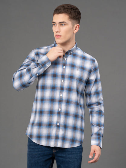 RedTape Steel Blue Checked Shirt for Men | Classic & Versatile