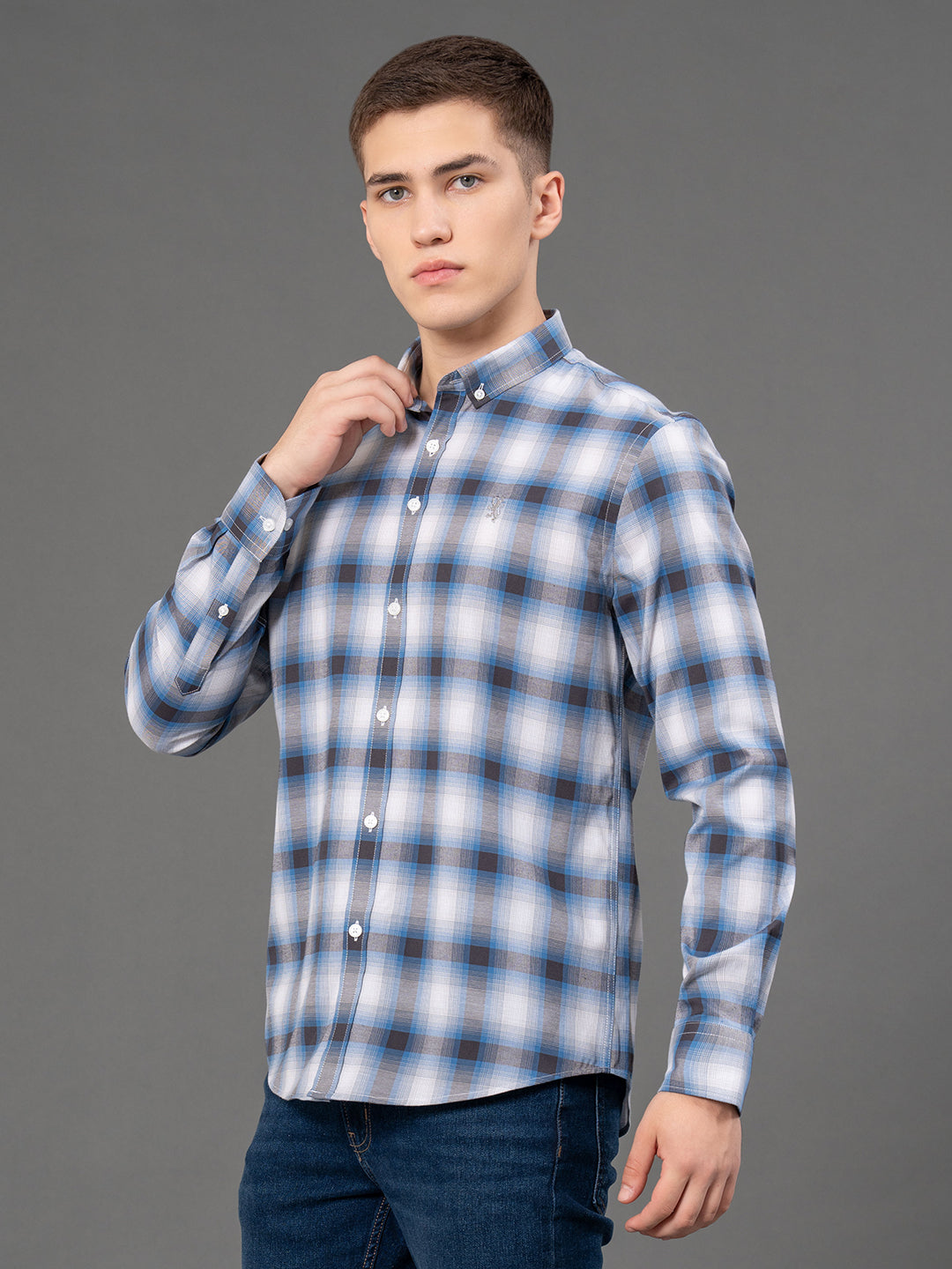 Steel Blue Checked Shirt for Men