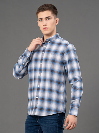 RedTape Steel Blue Checked Shirt for Men | Classic & Versatile