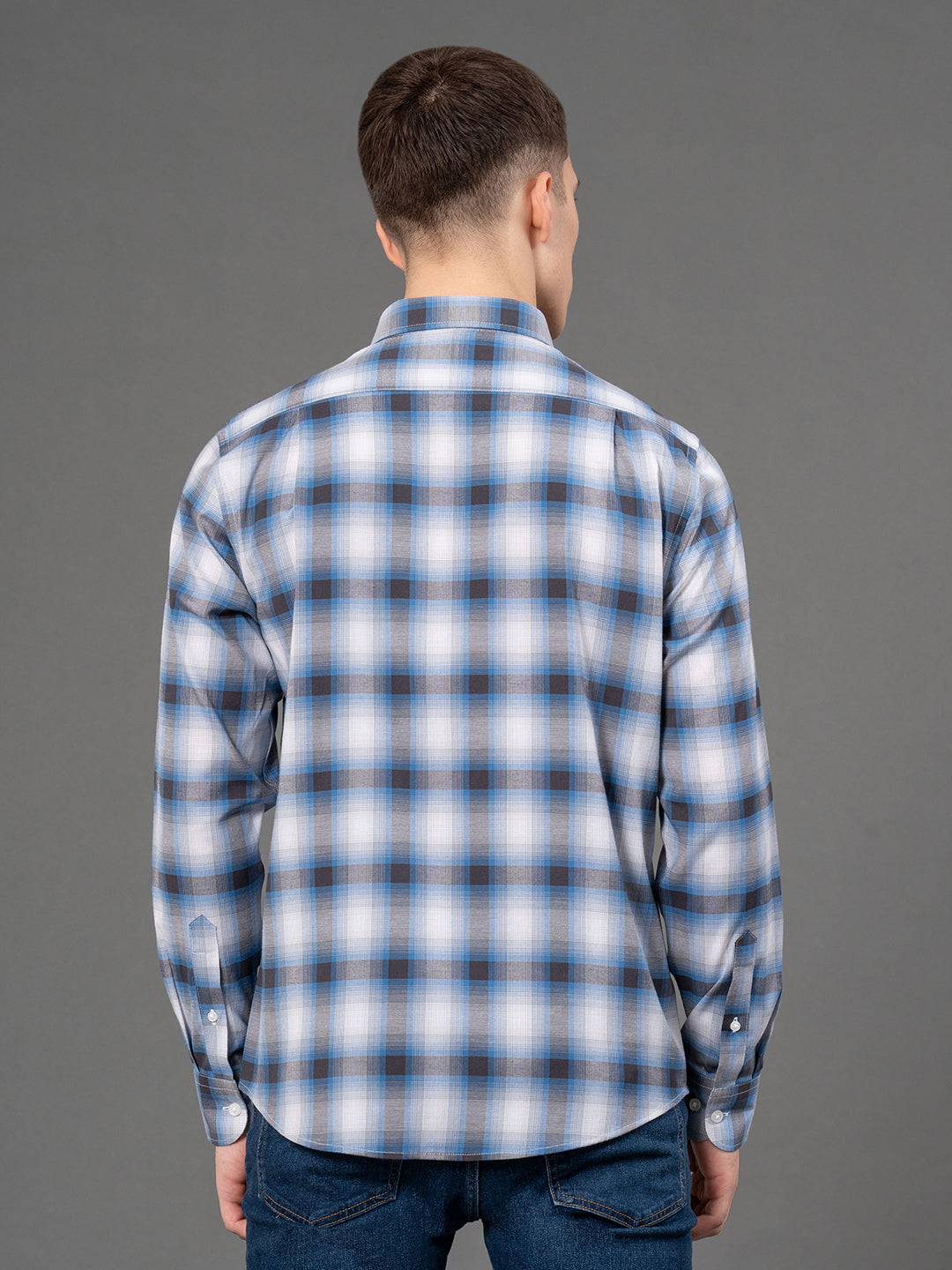 RedTape Steel Blue Checked Shirt for Men | Classic & Versatile