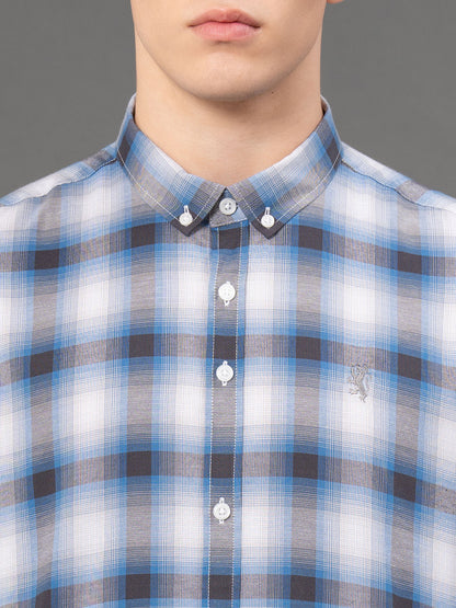 RedTape Steel Blue Checked Shirt for Men | Classic & Versatile