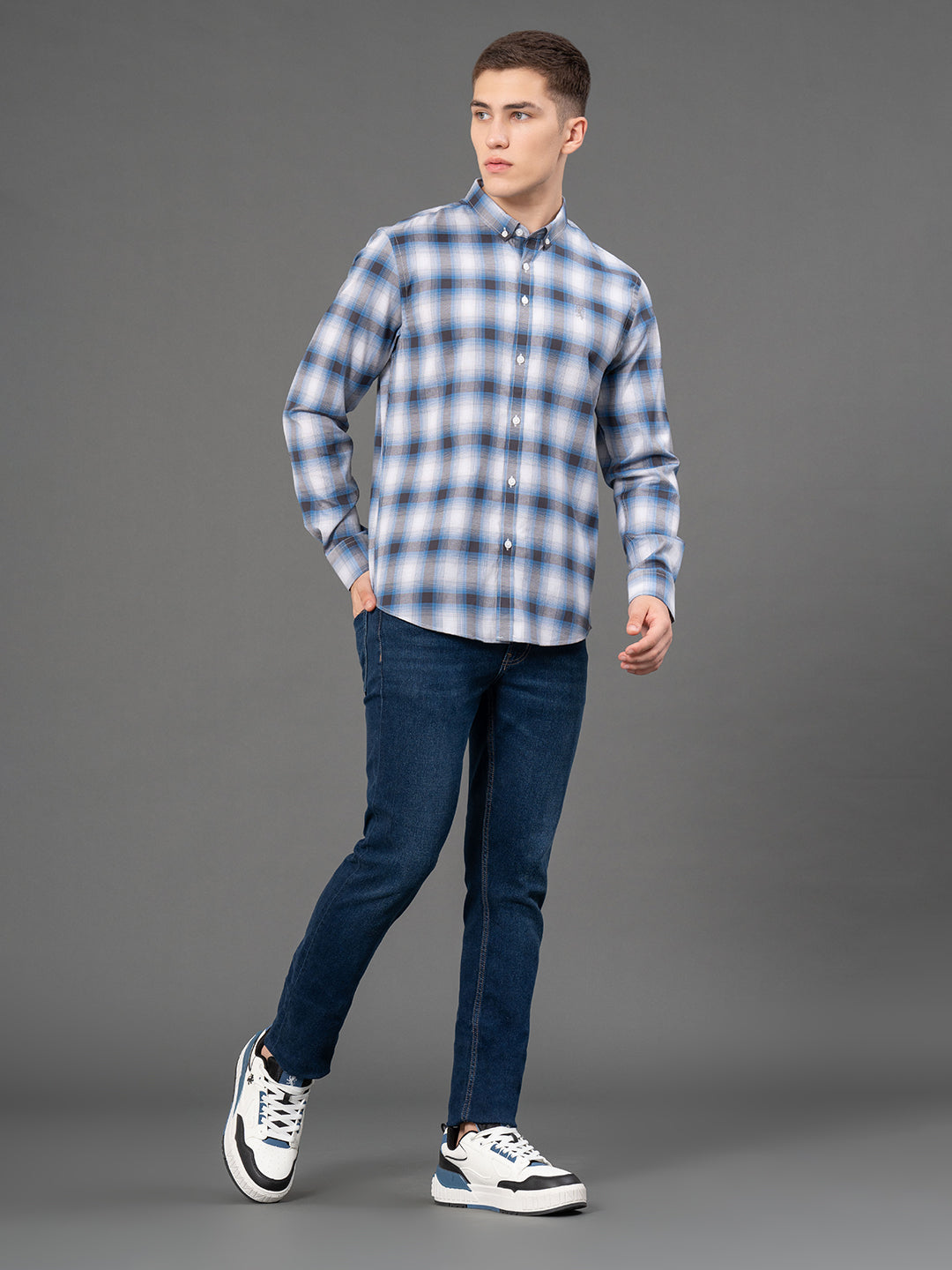 Steel Blue Checked Shirt for Men