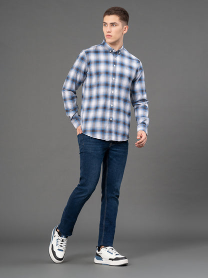 RedTape Steel Blue Checked Shirt for Men | Classic & Versatile