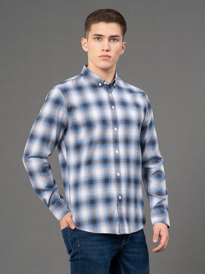 RedTape Steel Blue Checked Shirt for Men | Classic & Versatile