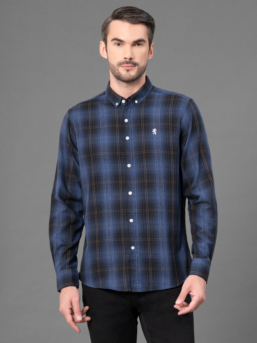 Dark Blue Checked Shirt for Men
