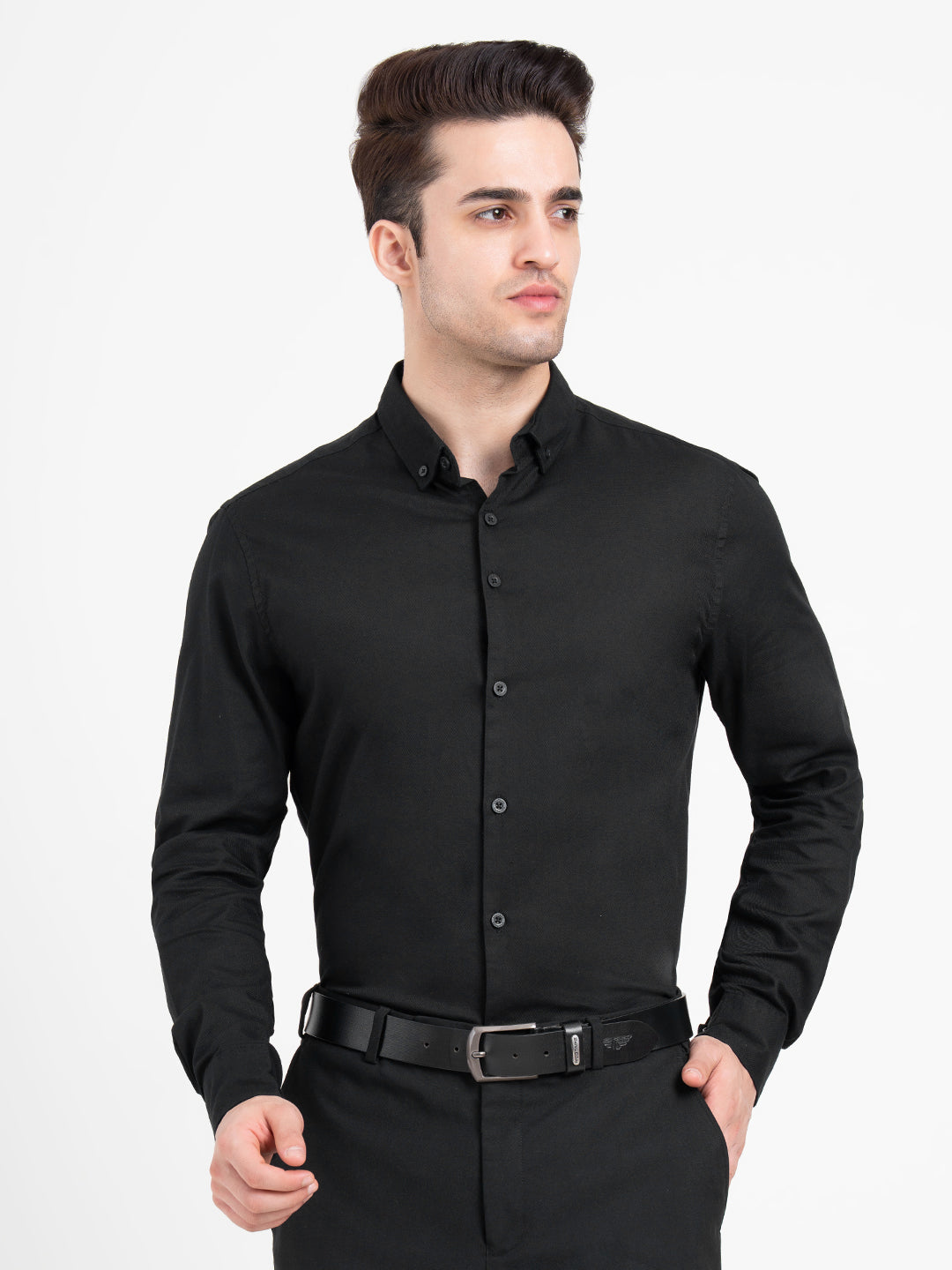Full Sleeve Black Dobby Shirt for Men | Refined Formal Elegance