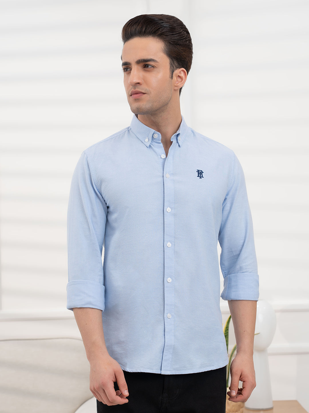 Mens Full Sleeve Solid Oxford Shirt