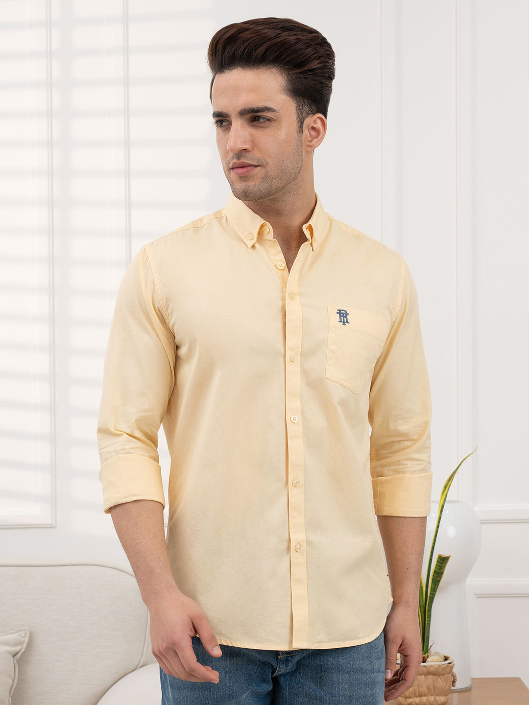 Men's Twill Shirt in Pastel Yellow | Casual Comfort Wear