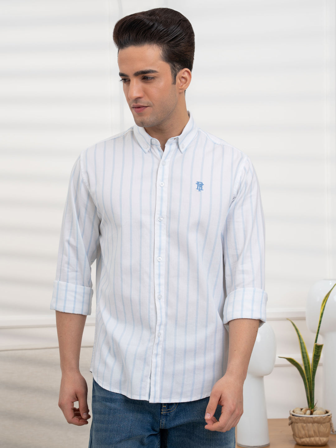 Men's Light Blue Striped Shirt for Smart Casual Style