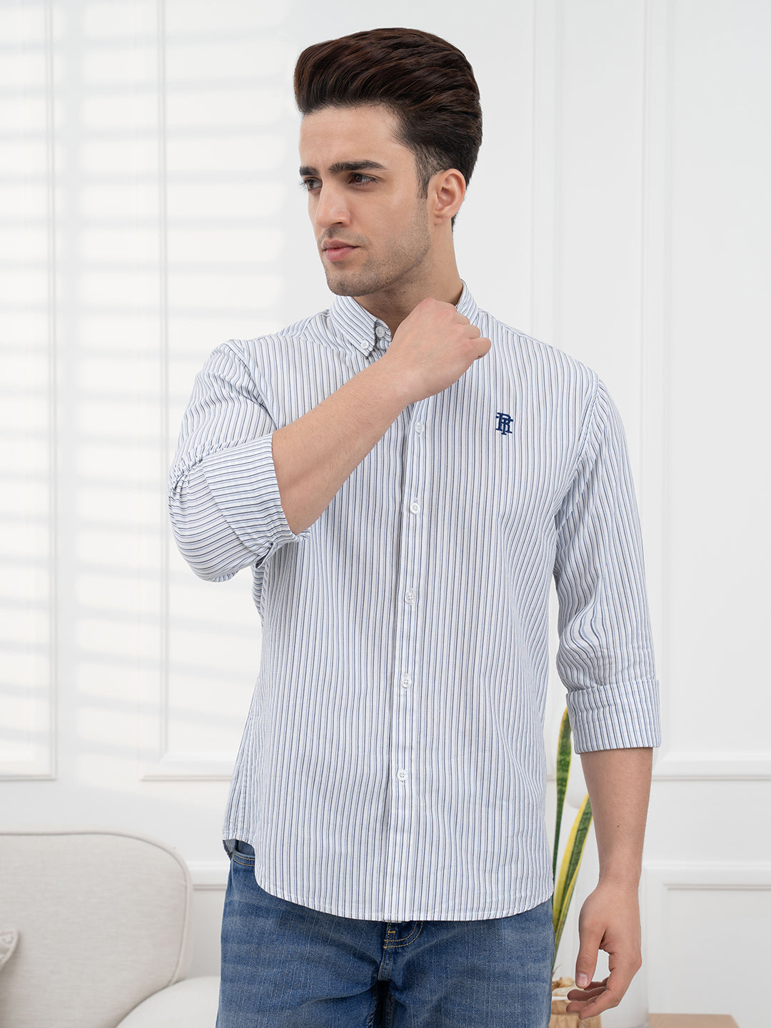 Men's Twill Shirt | Navy Striped Casual Comfort Wear