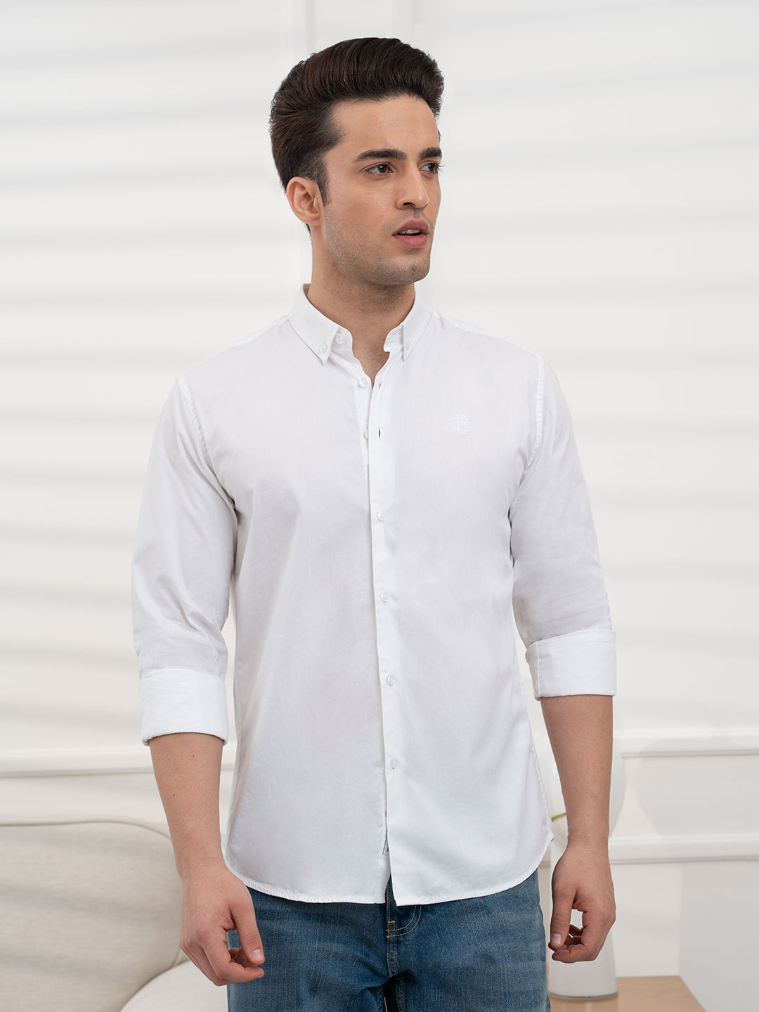 Men's  Solid Pure Cotton Poplin Bio Washed Shirt