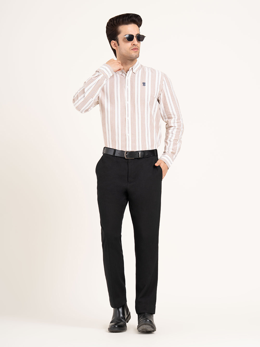 Men’s Brown Oxford Striped Shirt | Classic Cotton Sophistication