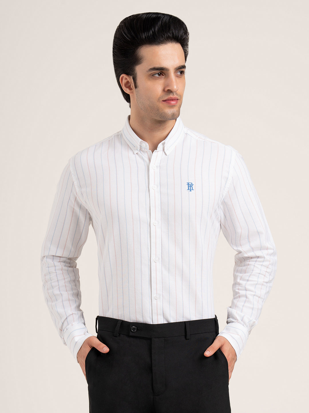 Men’s Cotton Oxford Stripe Shirt for Smart Casual Style