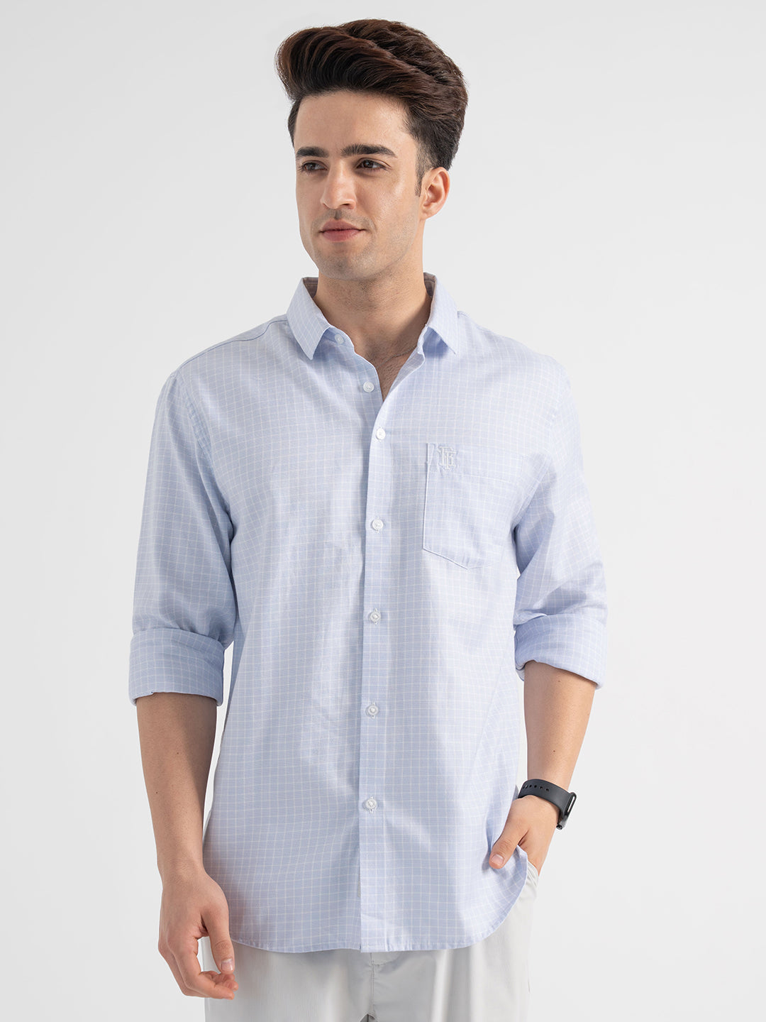 Men’s Casual Blue Check Shirt