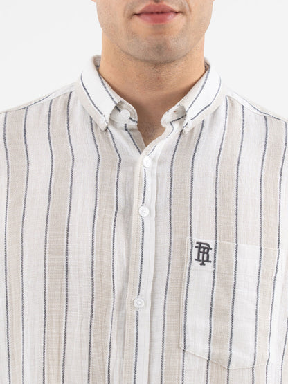 Red Tape Men’s Beige Striped Shirt