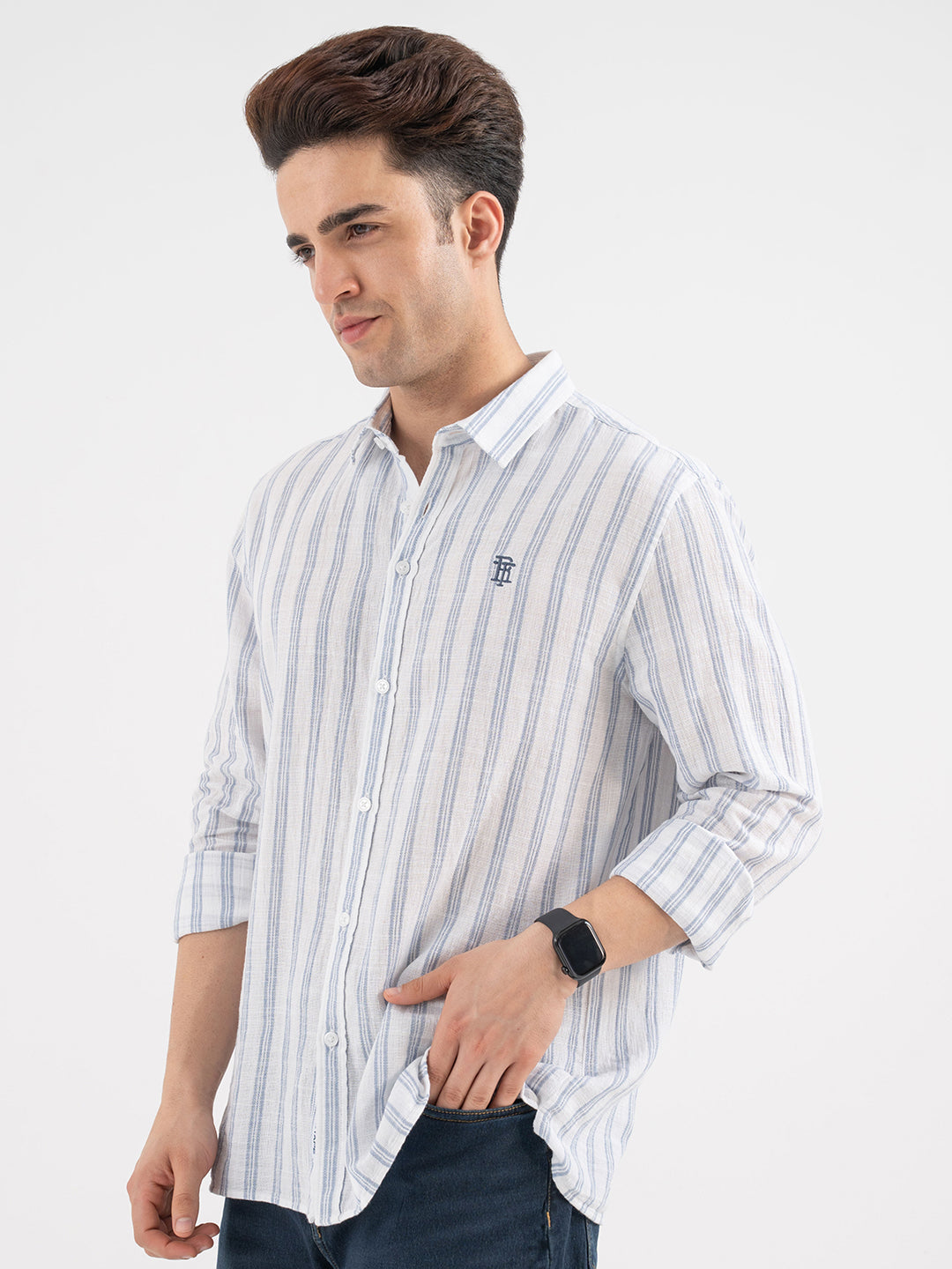 Men’s Slate Blue Casual Stripe Shirt