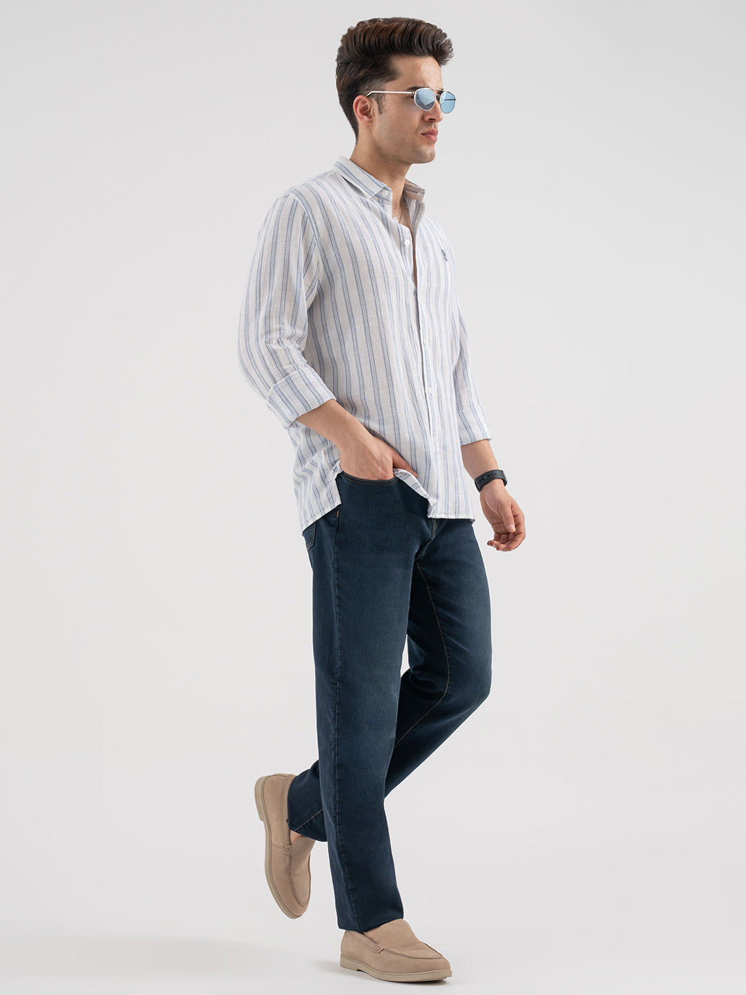 Men's Slate Blue Casual Stripe Shirt