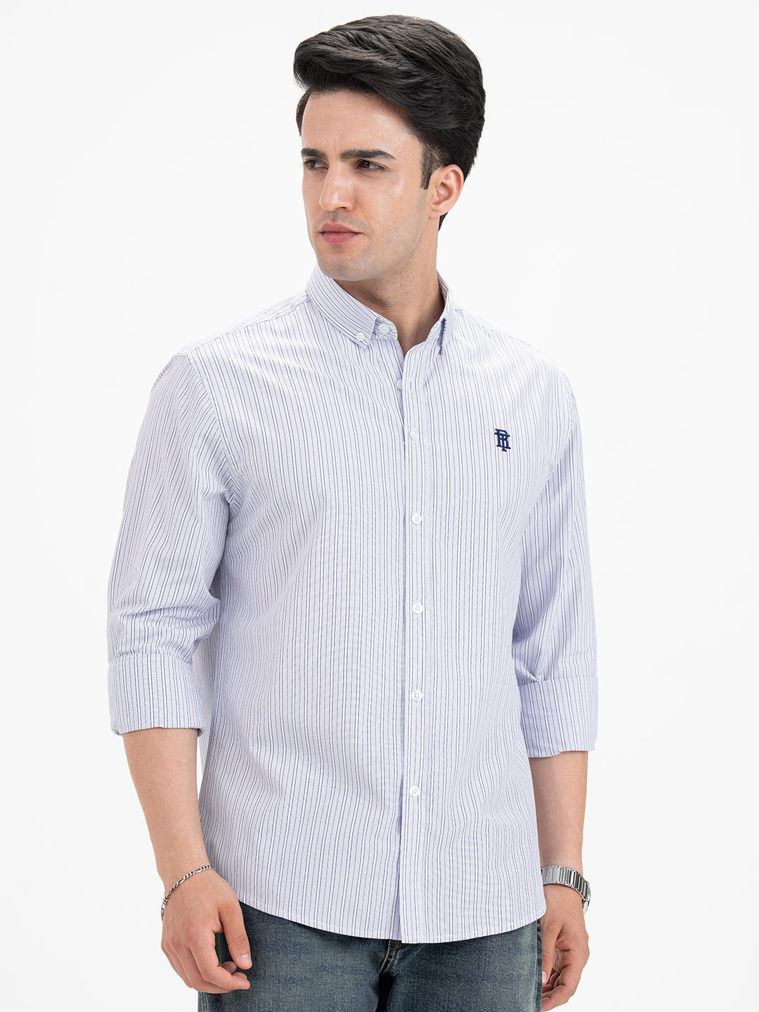 Shirts for Men in Light Blue | Striped Full Sleeve Shirt