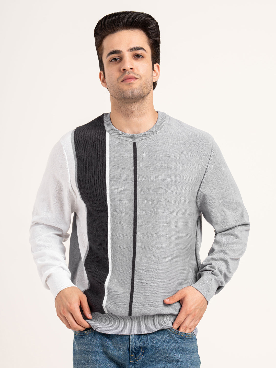 Light Grey Men's Pullover Sweater for Winter