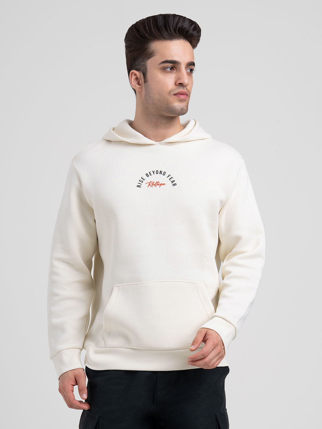 Red Tape Winter Off-White Hoodie for Men | Winter-Ready Streetwear