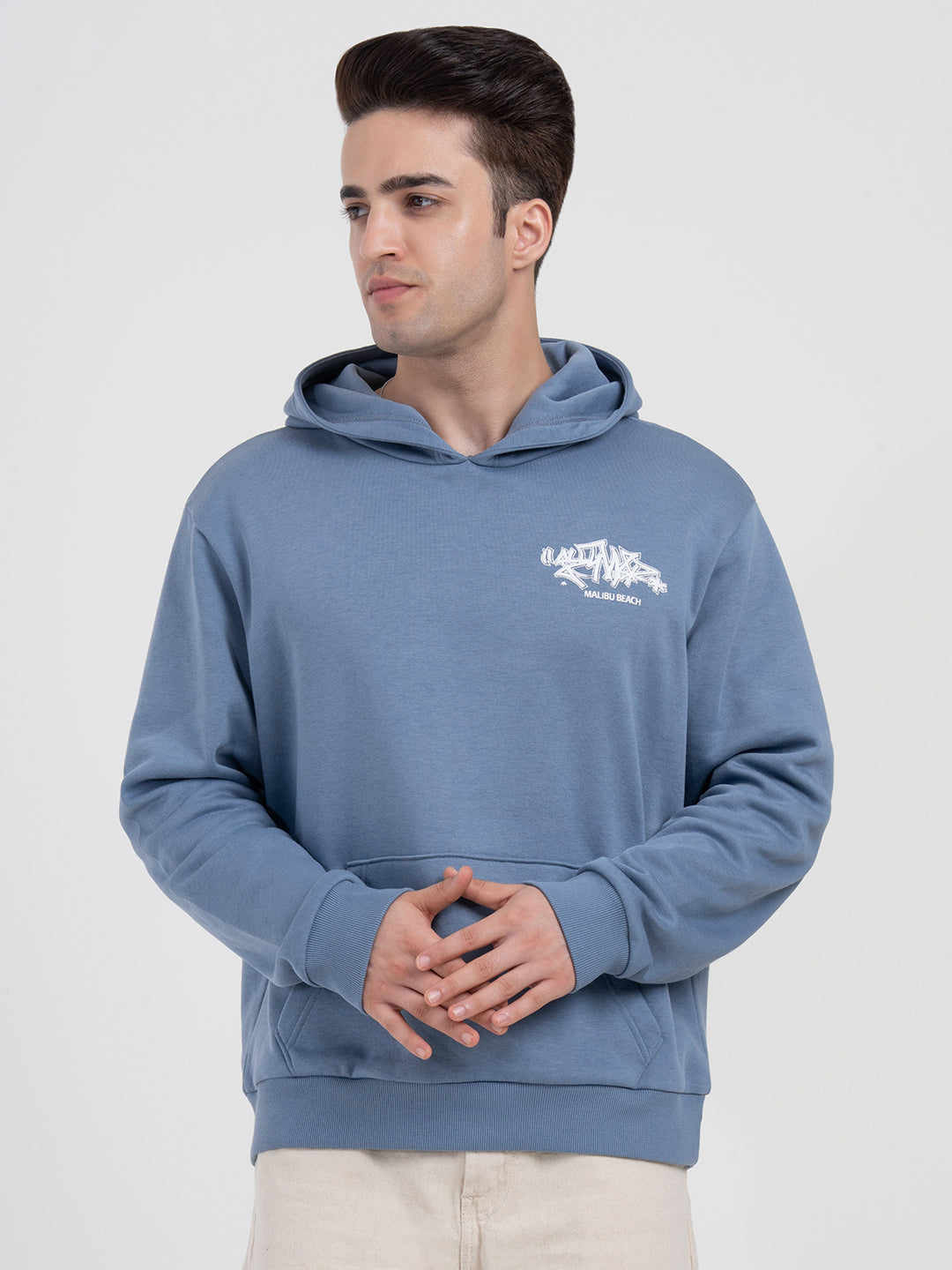 Slate Blue Graphic Winter Hoodie for Men | Casual Winter Comfort