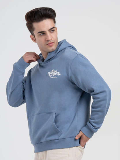 Slate Blue Graphic Winter Hoodie for Men | Casual Winter Comfort
