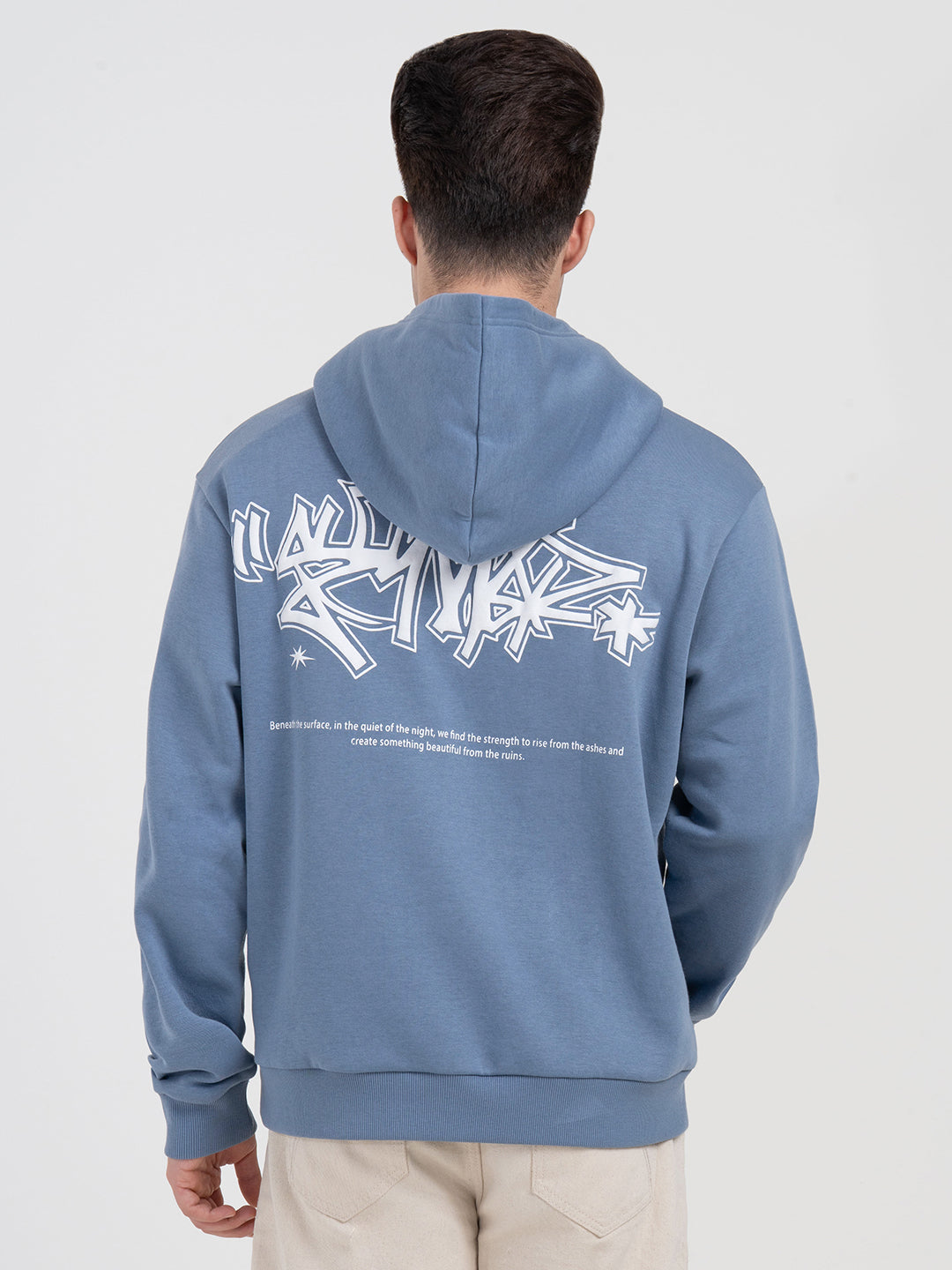 Red Tape Slate Blue Graphic Winter Hoodie for Men | Casual Winter