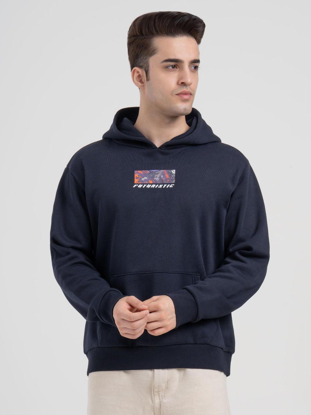 Red Tape Navy Graphic Winter Hoodie for Men | Casual Winter
