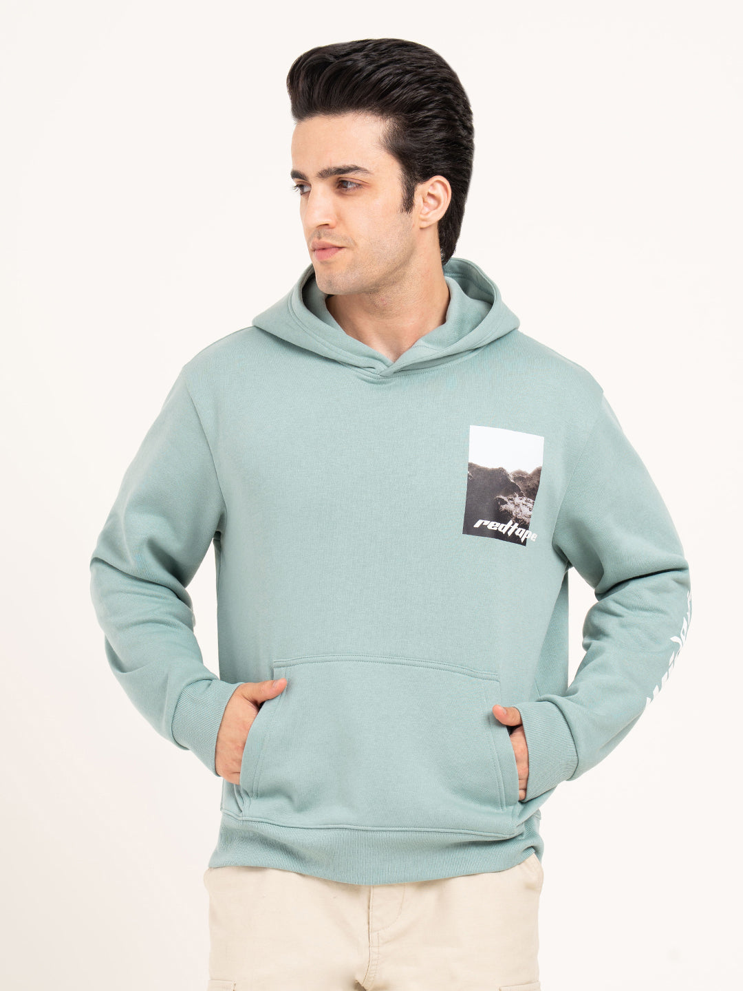 Men's Pastel Green Graphic Hoodie  | Casual Winter Comfort